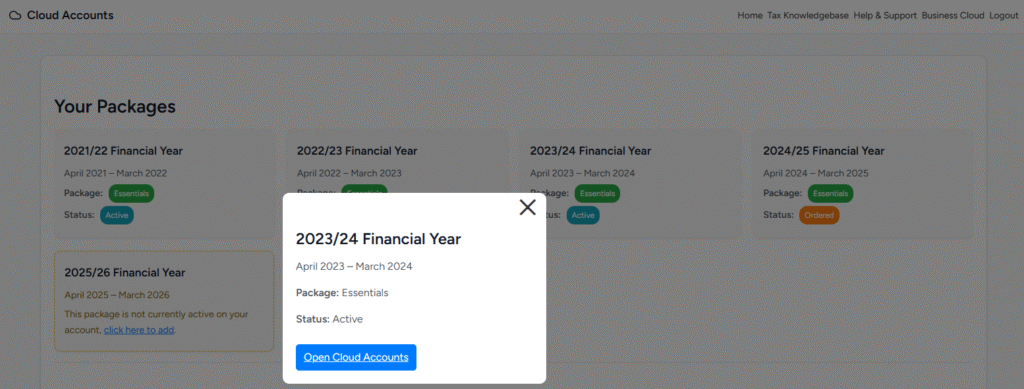 Using your Cloud Accounts System (Essentials Packages) Spreadsheet Links
